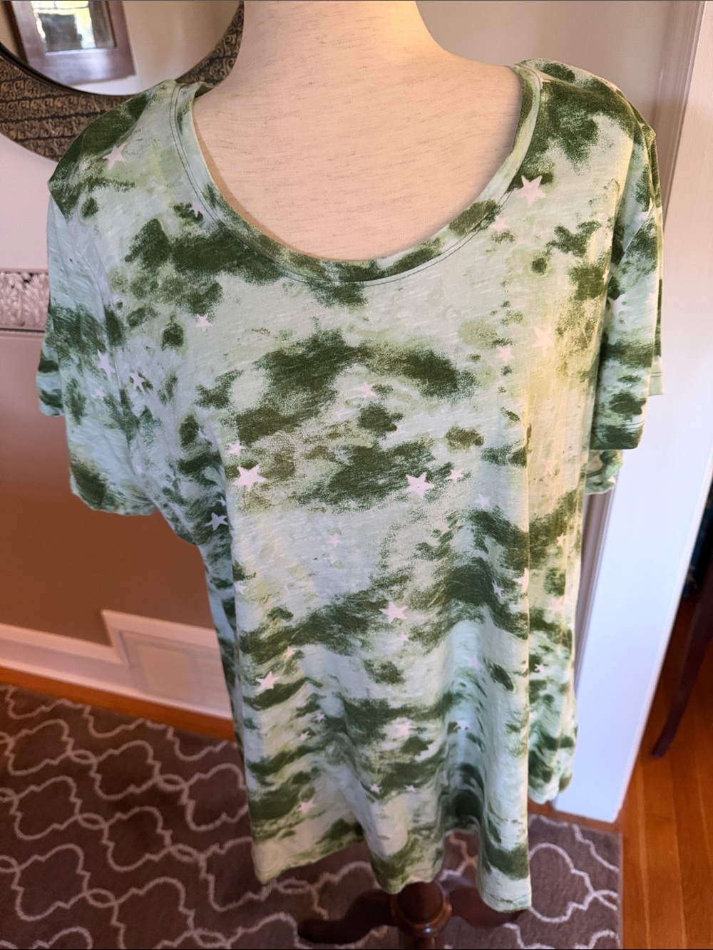 Style & Co. Green Tie-Dye Star Scoop Neck Short Sleeve Tee 3x like new